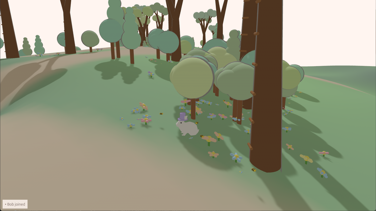 A bunny exploring among flowers and bees