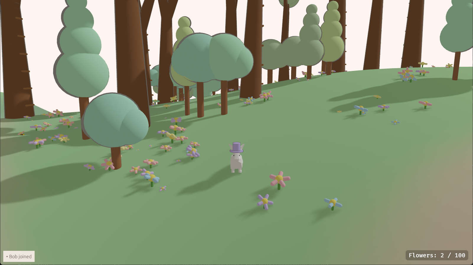 A bunny in a flower field in the forest